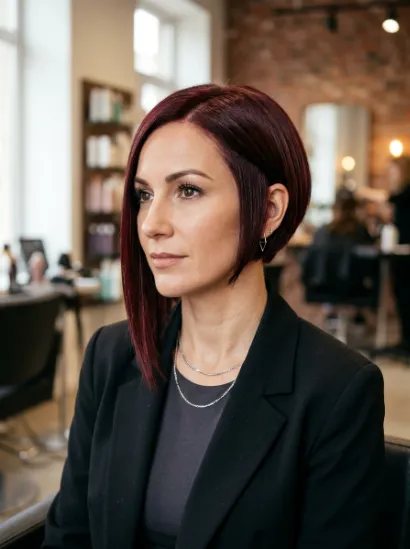 Asymmetrical dark red bob