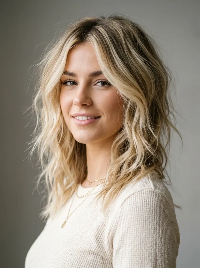 Blonde balayage on a layered shag