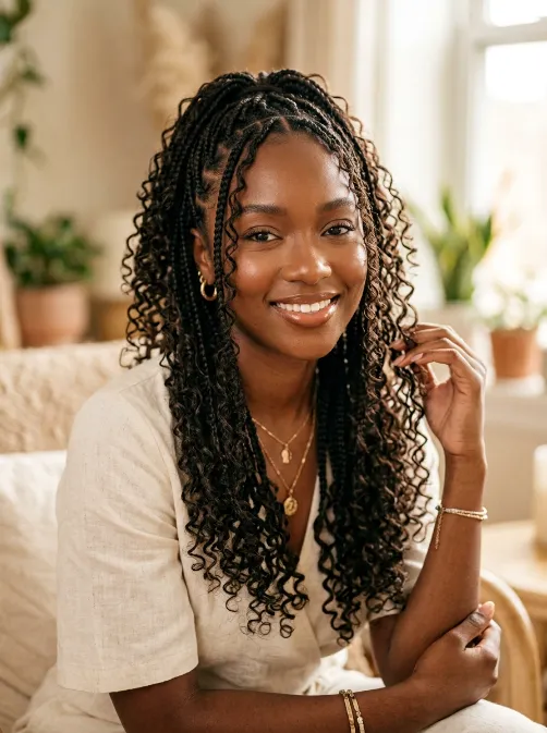 Boho knotless braids