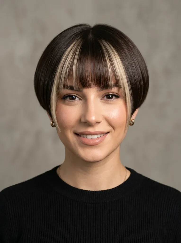 Bowl cut with money piece highlights