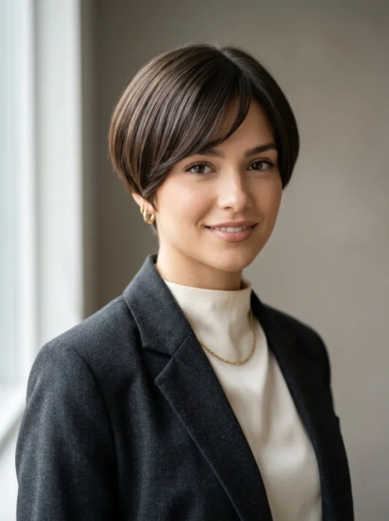 Bowl cut with side swept bangs