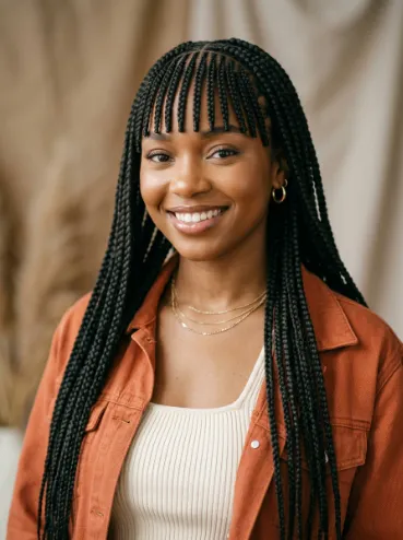 Box braids with braided bangs