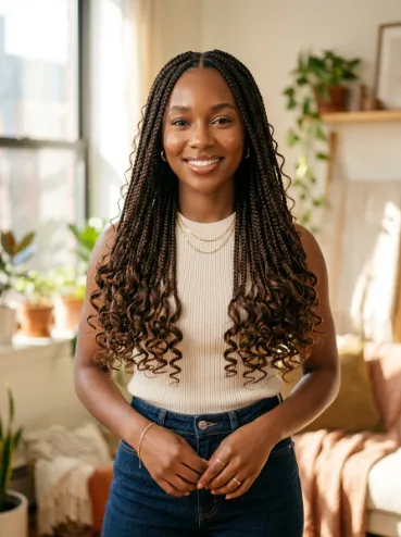 Box braids with curly ends