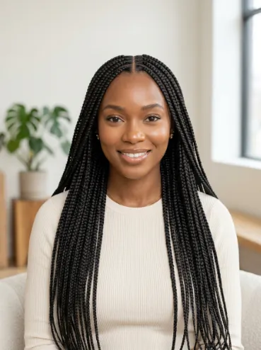 Box braids with a middle part