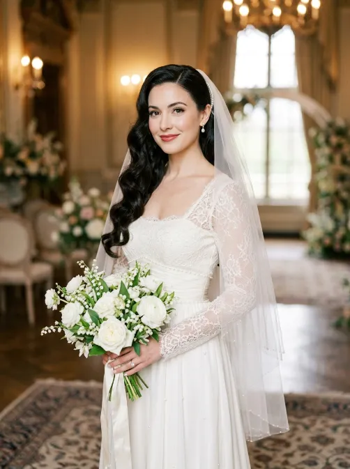 Bridal vintage waves with veil