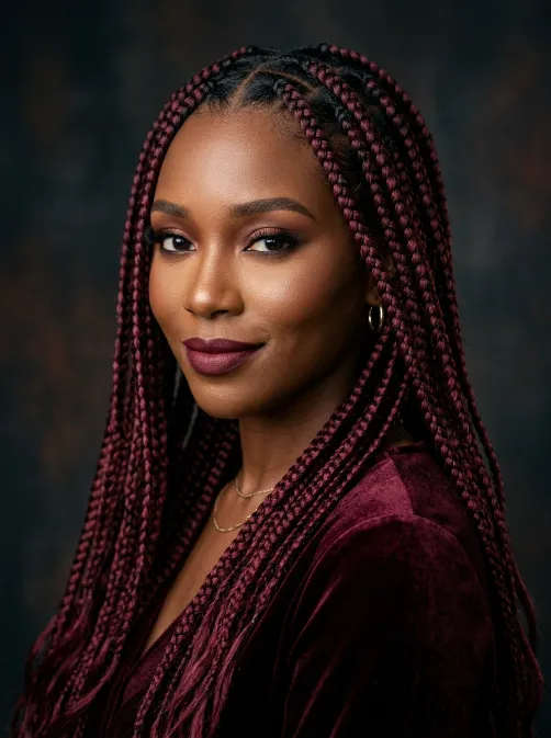 Burgundy knotless braids