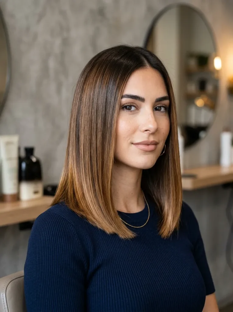 Caramel balayage on a blunt lob