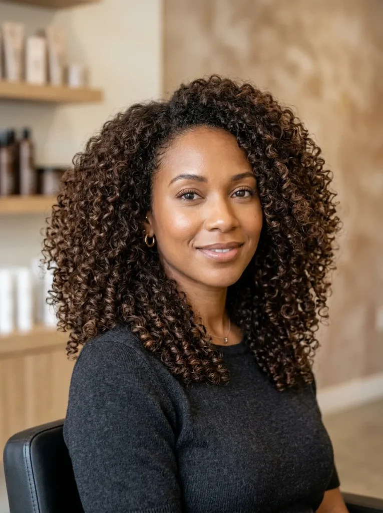 Chocolate brown curly hair