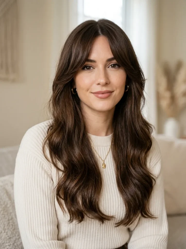 Chocolate brown curtain bangs