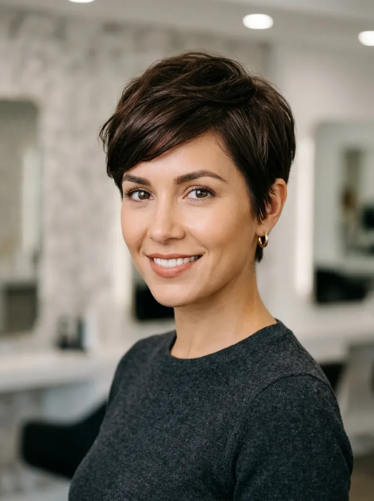 Chocolate brown pixie cut