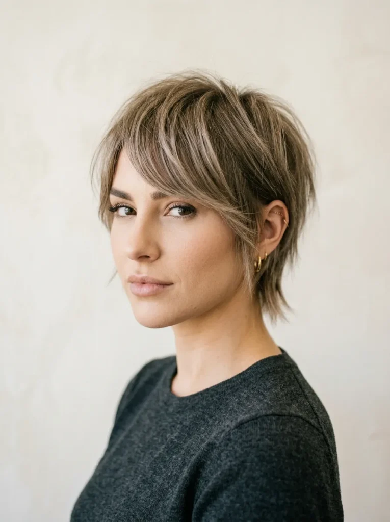 Choppy pixie with long bangs