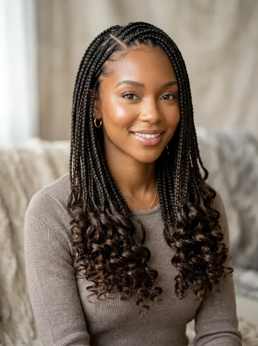 Curly ends knotless braids