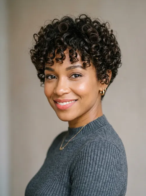 Curly fringe pixie