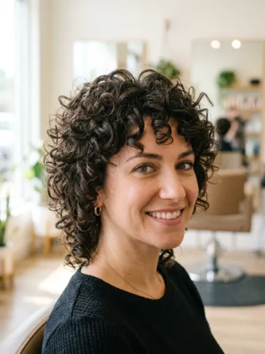 Curly short wolf cut