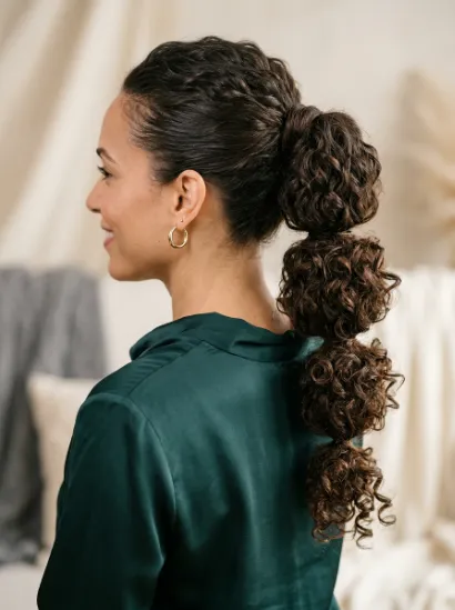 Curly tiered ponytail