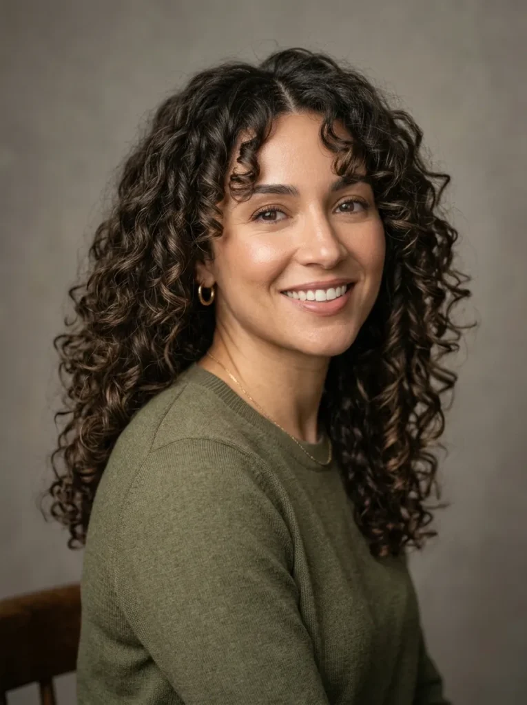 Curtain bangs on curly hair