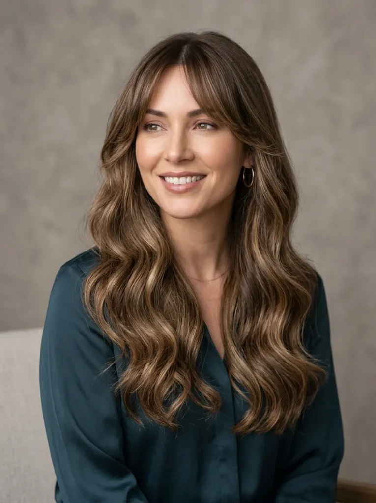 Curtain bangs with balayage