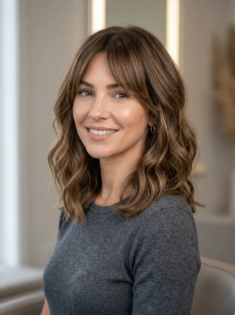 Curtain bangs with a long bob