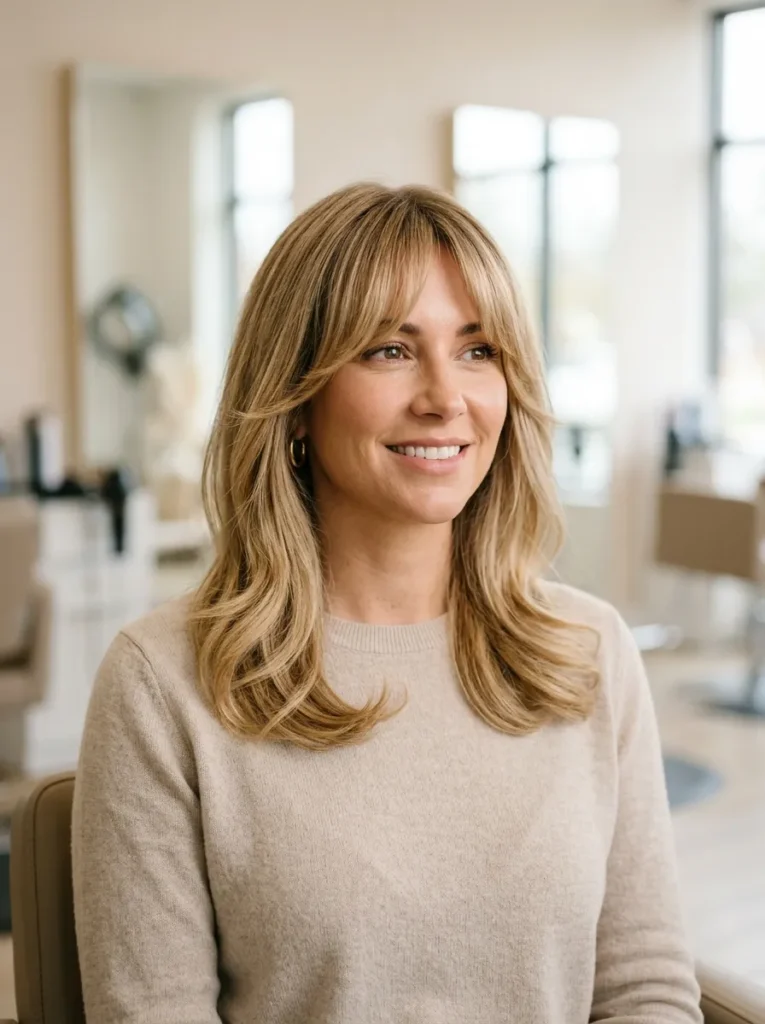 Curtain bangs with a shoulder length cut
