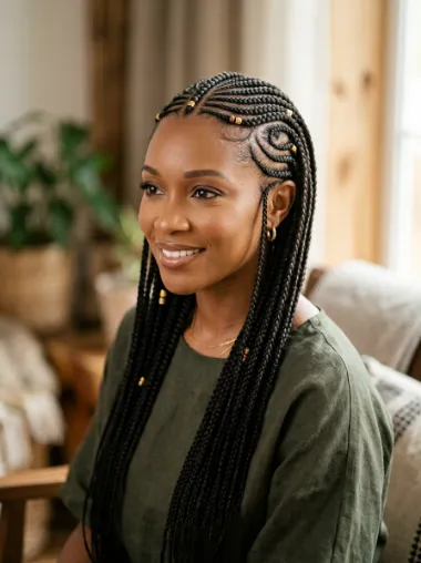 Curved part fulani braids