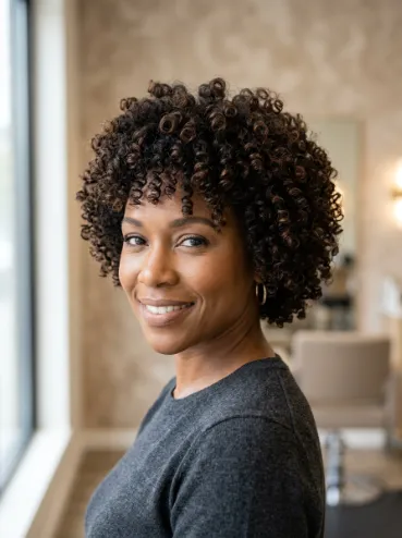 Dark brown curly crop