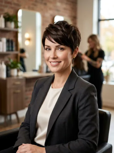 Dark brown pixie cut