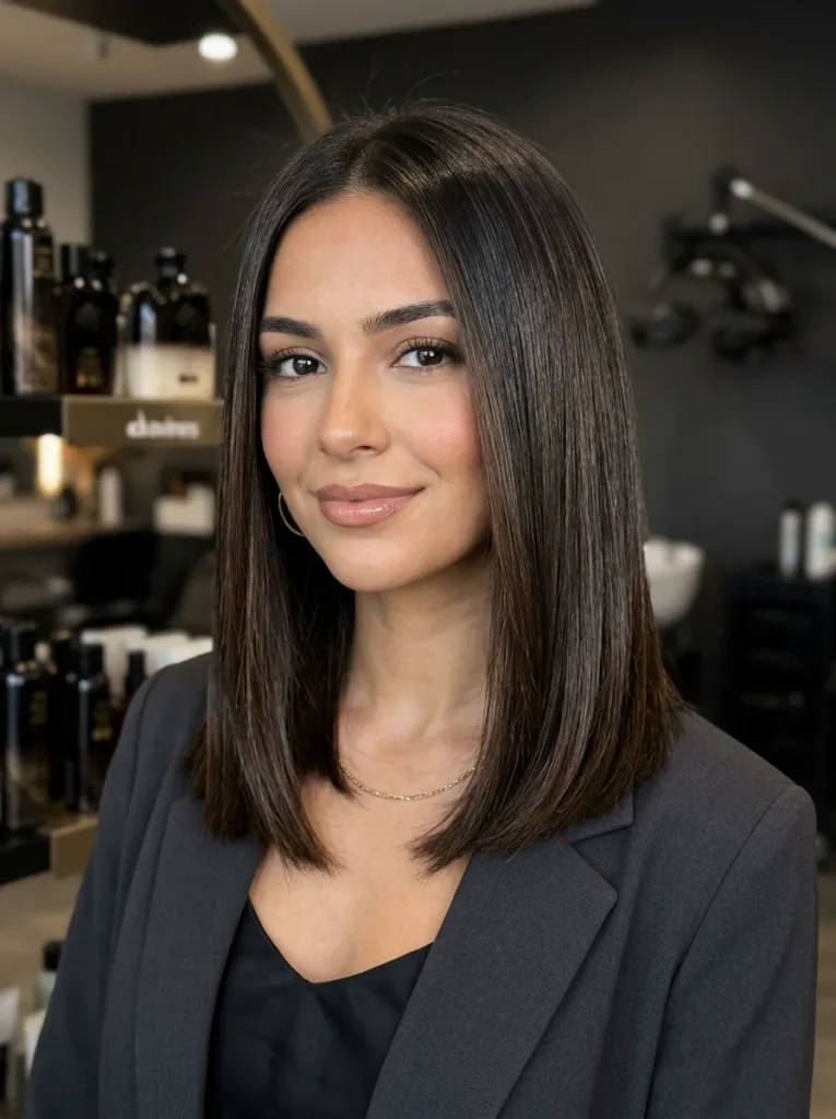 Dark chocolate balayage with a long bob