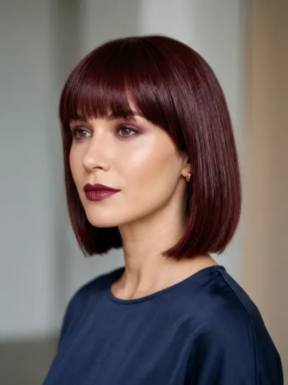 Dark red bob with bangs