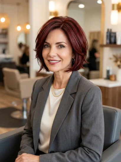 Dark red layered bob