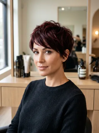 Dark red pixie cut