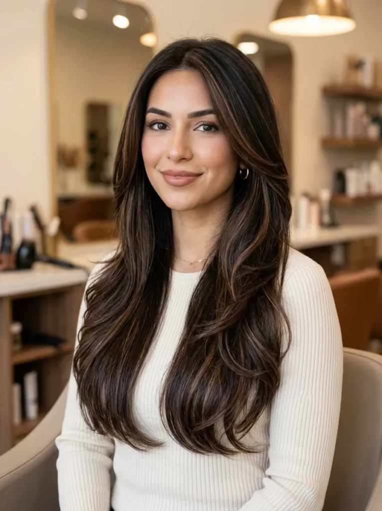 Espresso balayage with long layers