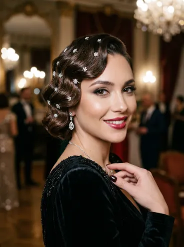Finger waves with rhinestone pins
