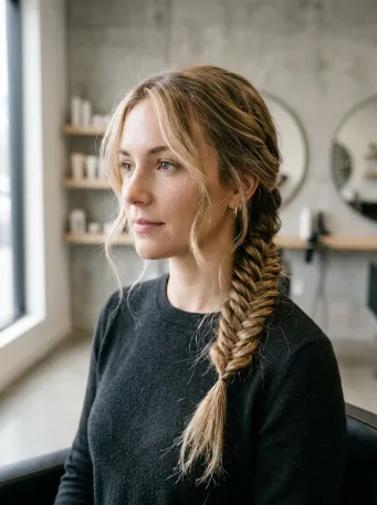 Fishtail braid with face framing pieces