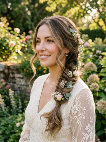 Fishtail braid with flowers