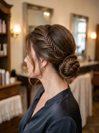 Fishtail braided bun