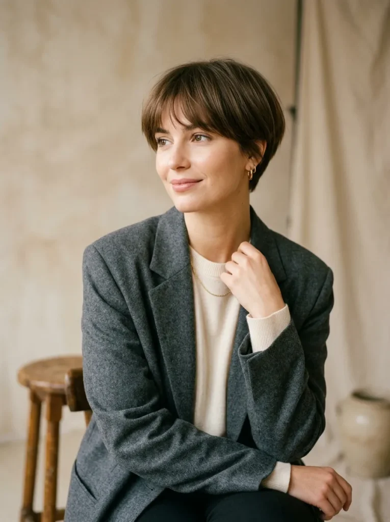 French bowl cut with wispy bangs