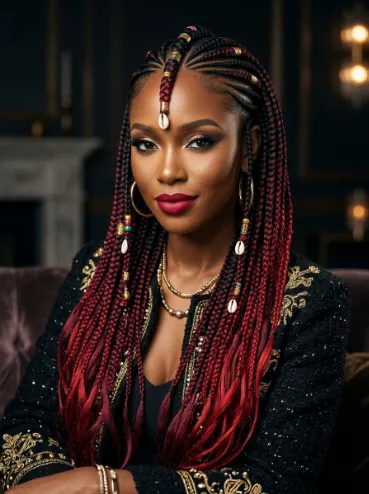 Fulani braids with bold color