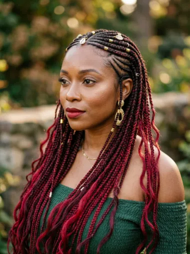 Fulani braids with bold color