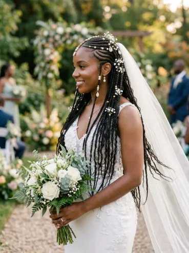 Fulani braids with bridal accents