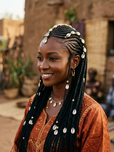 Fulani braids with cowrie shells