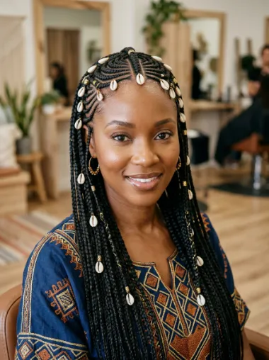 Fulani braids with cowrie shells