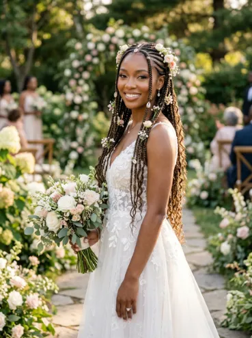 Fulani braids with flowers