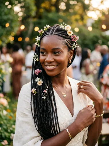 Fulani braids with flowers