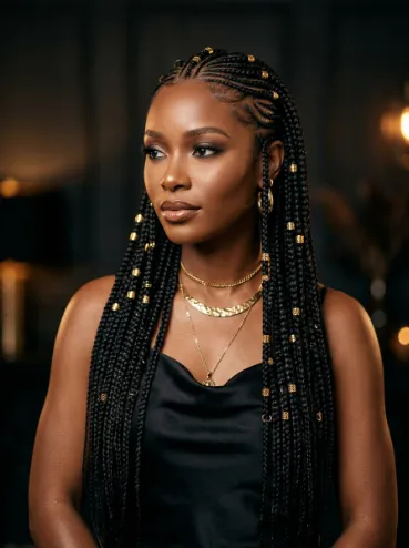 Fulani braids with gold rings