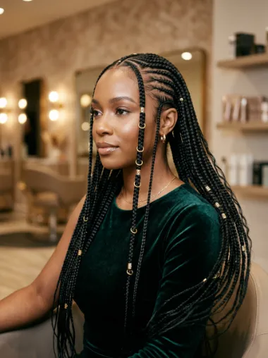 Fulani braids with gold rings