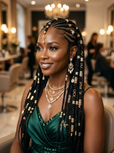 Fulani braids with statement accessories