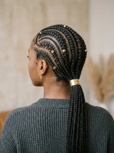 Fulani braids with a low ponytail