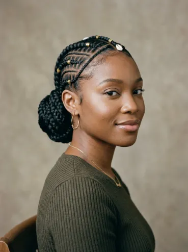 Fulani braids with a simple bun