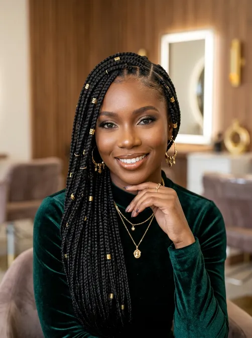 Gold cuff knotless braids