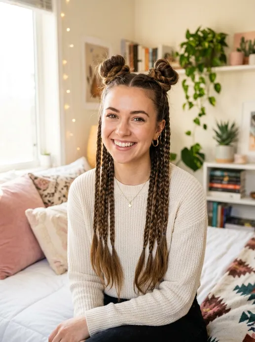 Half braided space buns